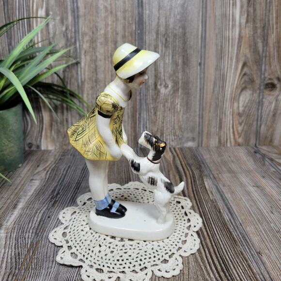 Vintage Girl and Schnauzer Airedale Dog Figurine Made in Japan - Picture 3 of 6